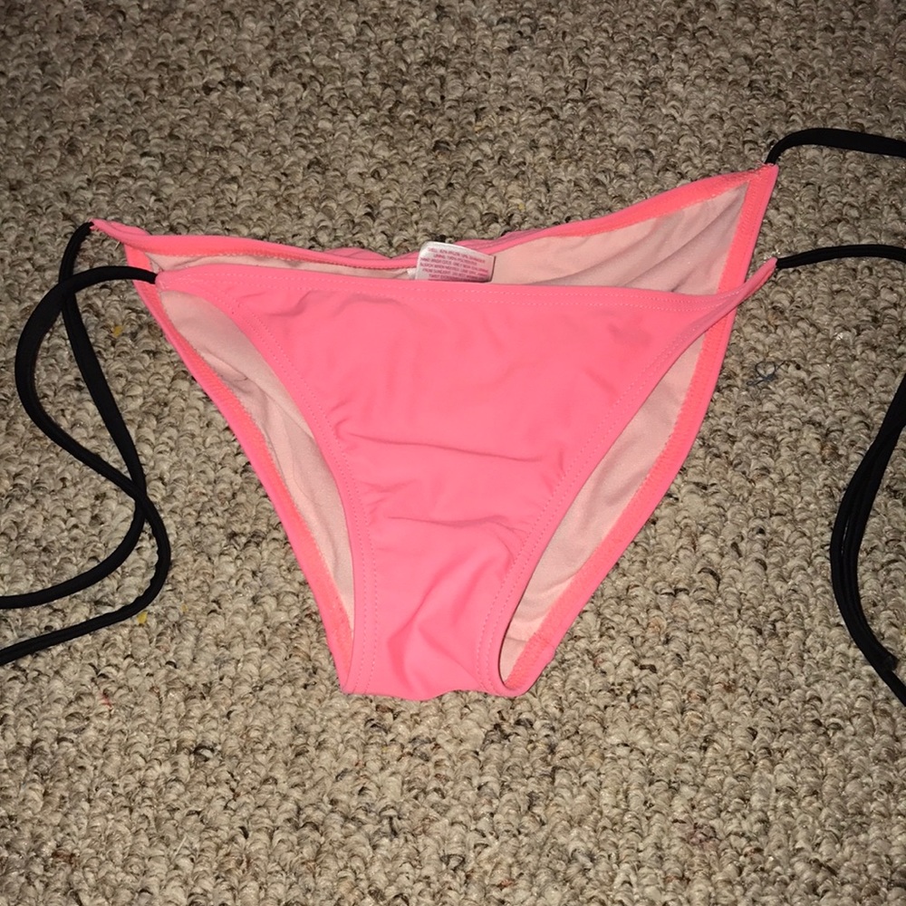 neon pink string swim bottoms